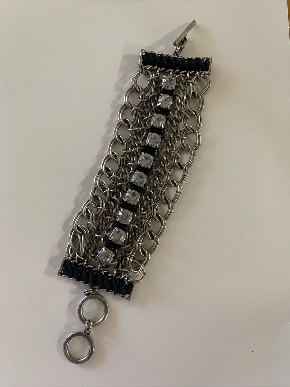 Silver Chain & Crystal Statement Bracelet in Black